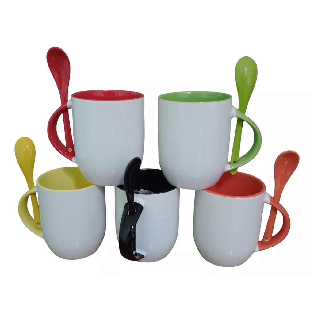 Jarro para Sublimacion 12oz, con cuchara, Filo, Asa e Interior de color, AAA Importado