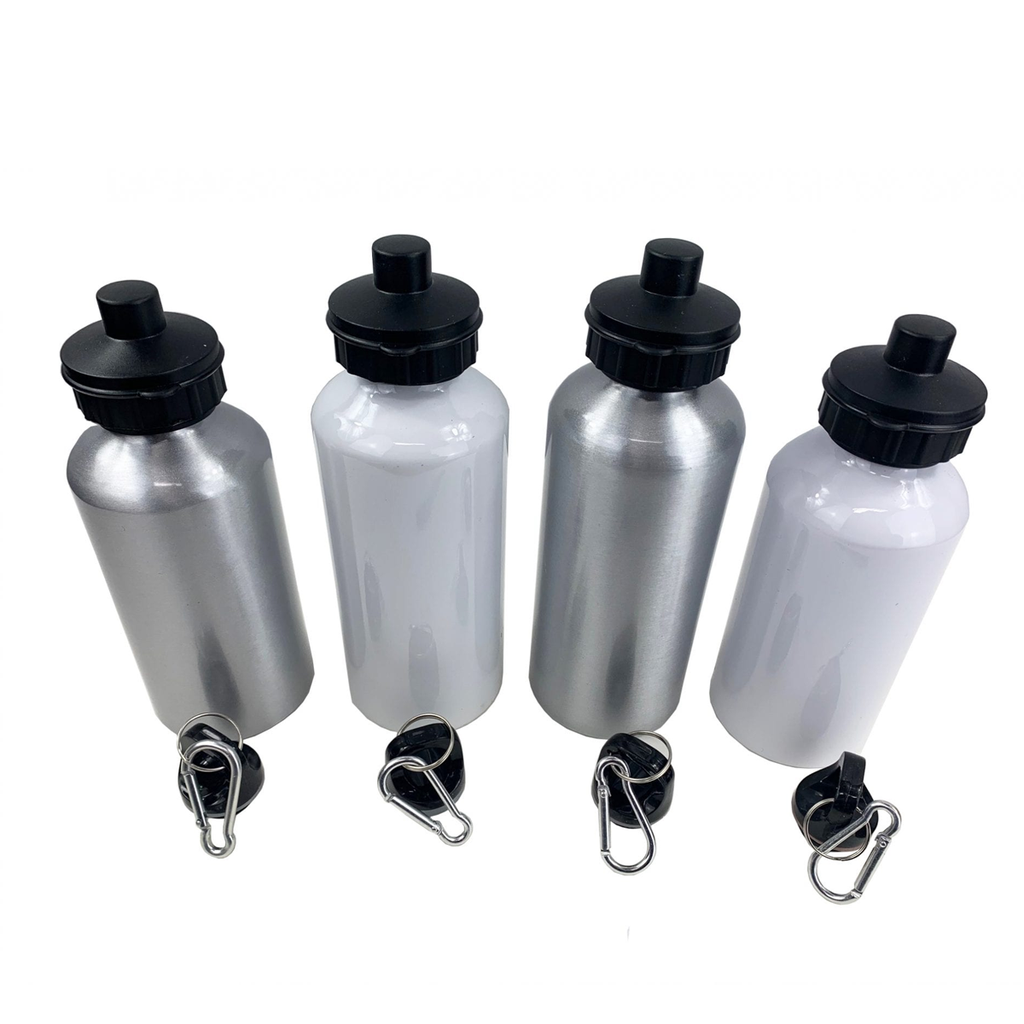 Tomatodo de Aluminio Sublimable tapa chupon + tapa tapon + mosqueton + caja individual