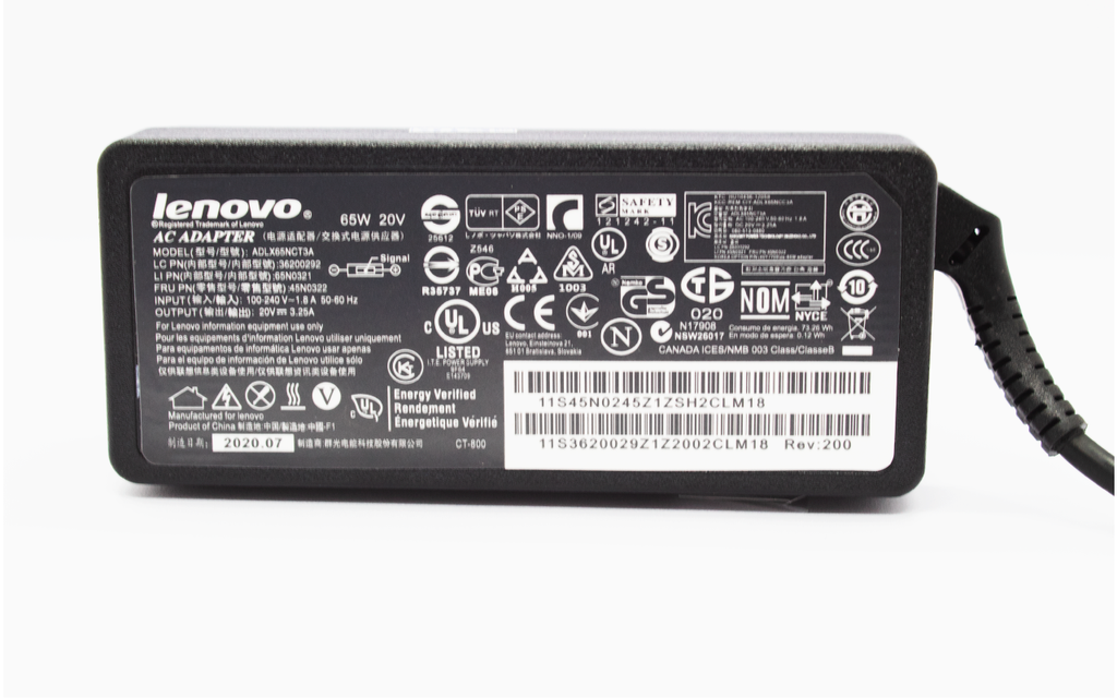 Cargador Laptop LENOVO 20V/3.25A/65W Plug  Rectangular, Original