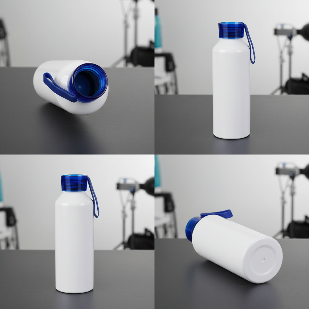 Tomatodo de Aluminio Sublimable, blanco, 750ml, Tapa de color azul