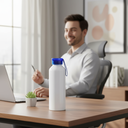 Tomatodo de Aluminio Sublimable, blanco, 750ml, Tapa de color azul