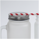 Jarro de vidrio Mason 11oz, biselado/frozen, tapa plateada y sorbete