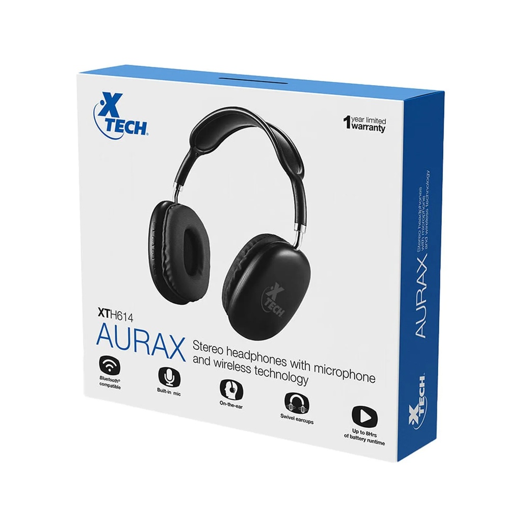 AUDIFONO CON MICROFONO XTECH 614 INALAMBRICO BLUETOOTH ON EAR AURAX - NEGRO