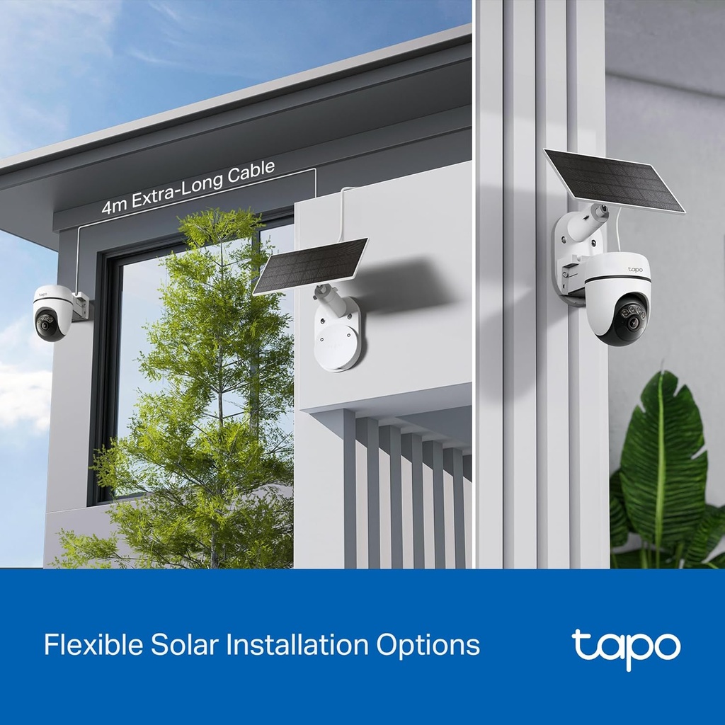 CAMARA TPLINK TAPO C610, CON KIT PANEL SOLAR, INALAMBRICA, VISION NOCTURNA COLOR, IA 360º, IP65, COMPATIBLE CON ALEXA Y GOOGLE