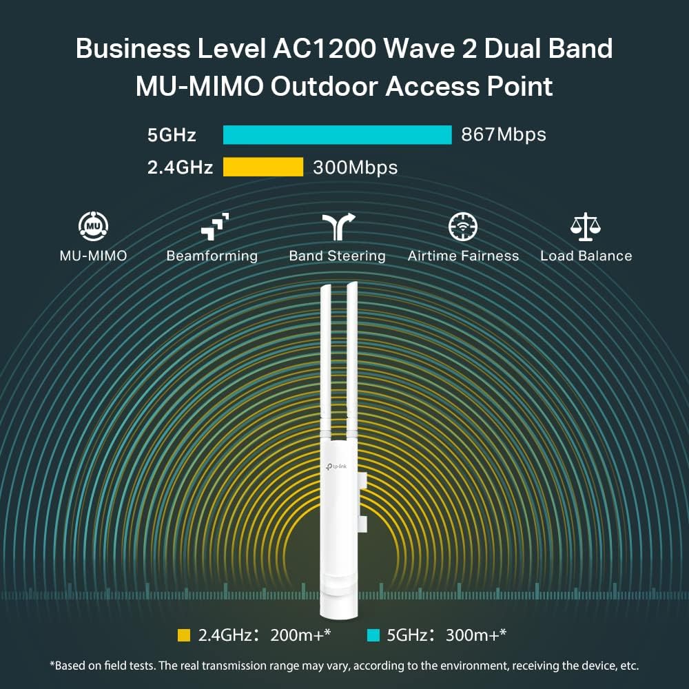 ACCESS POINT TP-LINK EAP225-OUTDOOR, AC1200 DUAL BAND, QUALCOMM, 867MBPS AT 5GHZ + 300MBPS AT 2.4GH