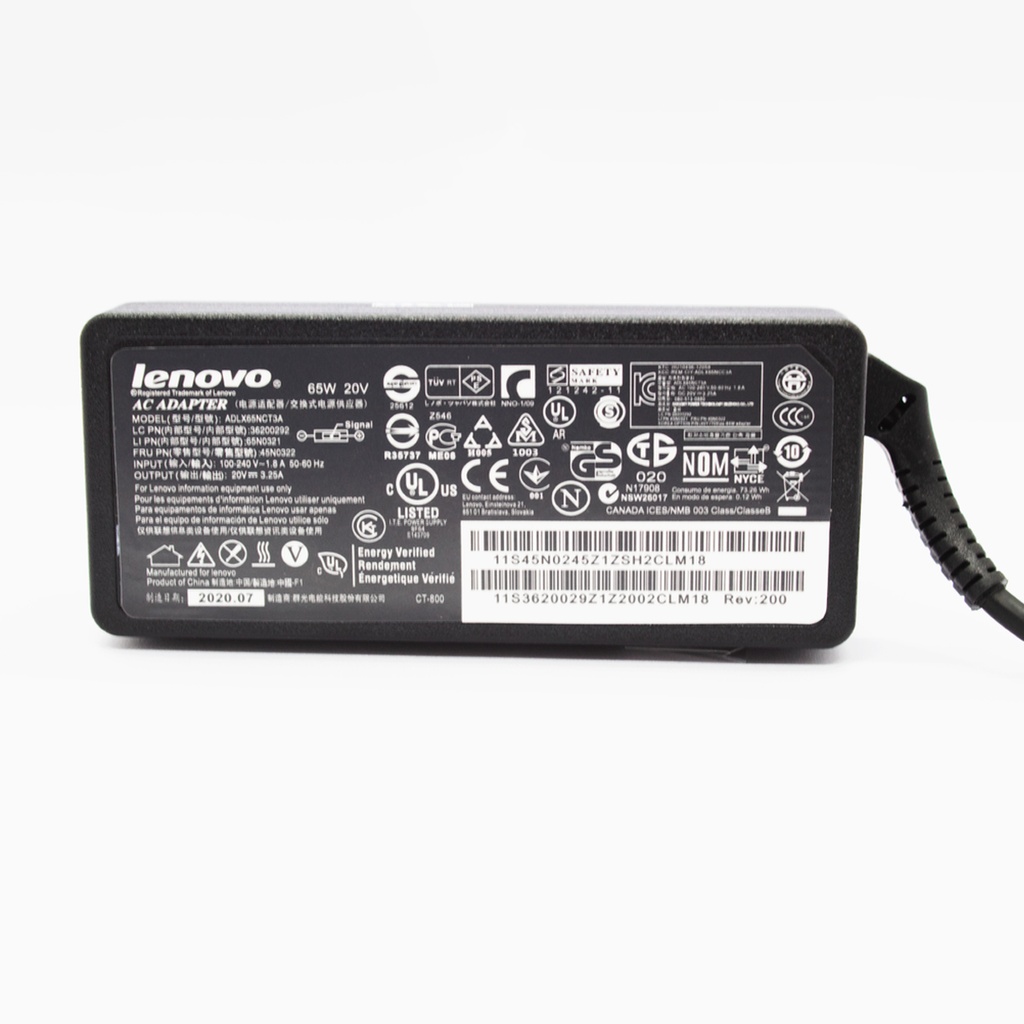 Cargador Laptop LENOVO 20V/3.25A/65W Plug  Rectangular, Tipo original