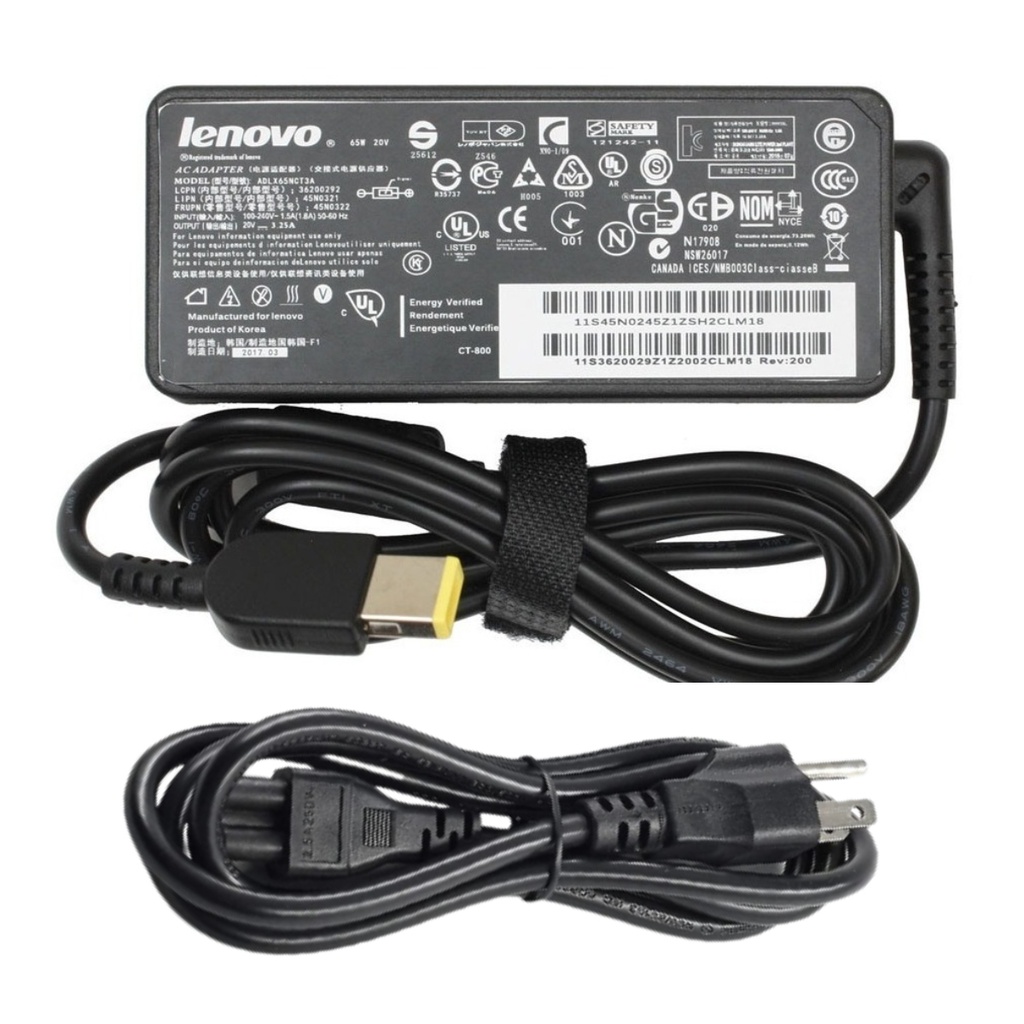 Cargador Laptop LENOVO 20V/3.25A/65W Plug  Rectangular, Tipo original
