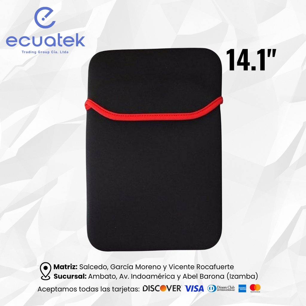 Estuche Para Laptop 14.1pulgadas Neopreno, Negro con Rojo, Sin Cierre, Reversible