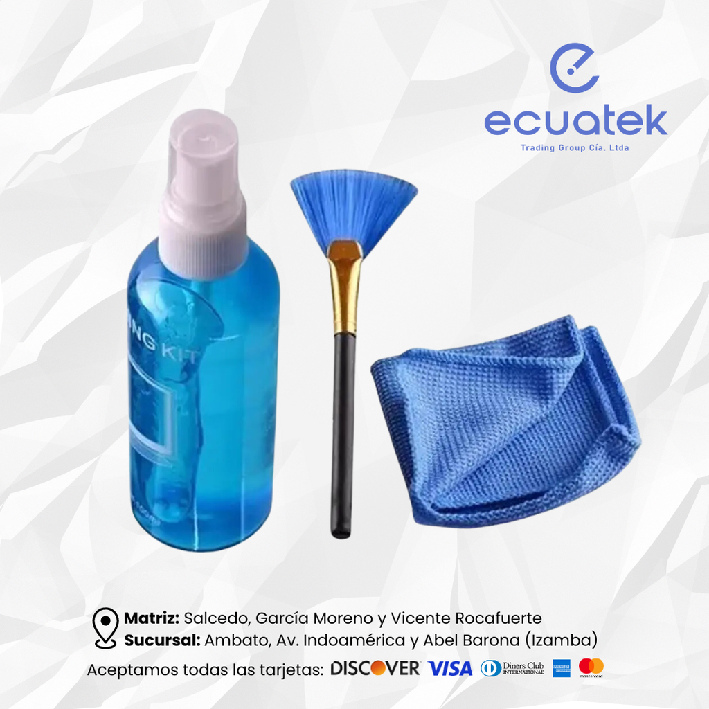 KIT DE LIMPIEZA PARA PANTALLA LAPTOP Y PC LCD EN SPRAY, INCLUYE ACCESORIOS
