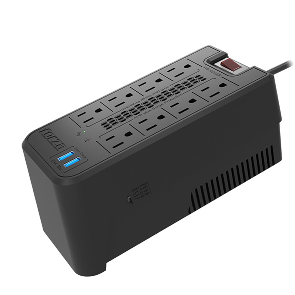 Regulador de Voltaje Forza FVR-1221USB 1200VA, 600W, 8 tomas,  2 USB, Nuevo, garantia 1 año