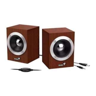 Parlante Stereo Genius SP-HF280,  6w, Usb, Control de Volumen, Madera