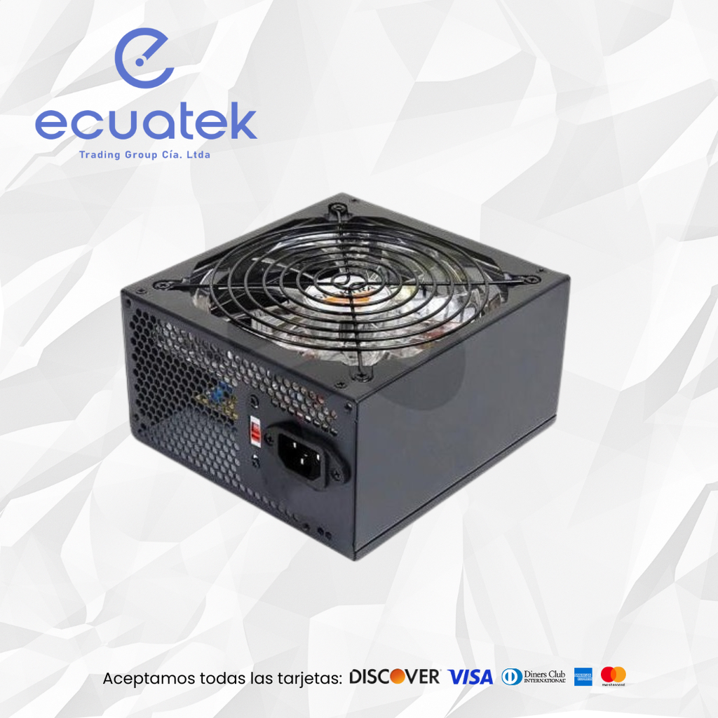 Fuente de Poder ETEK 600Watts, Pc, 110V 120V,   Conectores 20/24 pines, Nuevo, Garantia 1 año