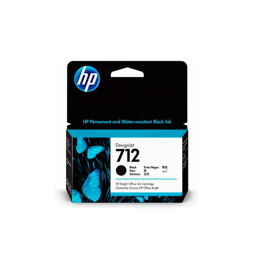 Cartucho HP 712, 38ml, Black,  T210, T230, T250, T630 24 inch, T650 24 y 36", Sellado, original