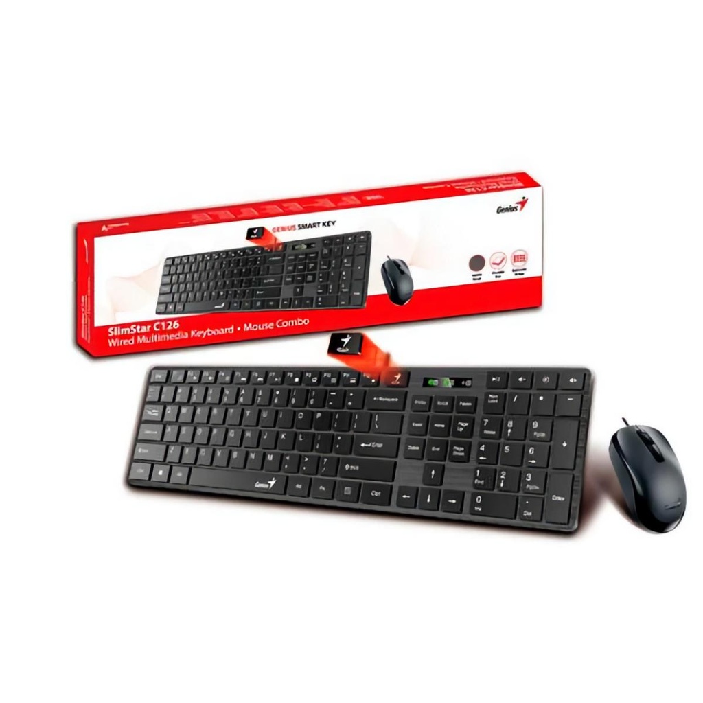Combo Teclado + Mouse Genius Slimstart C126, Multimedia, Usb, Alambrico,  Black