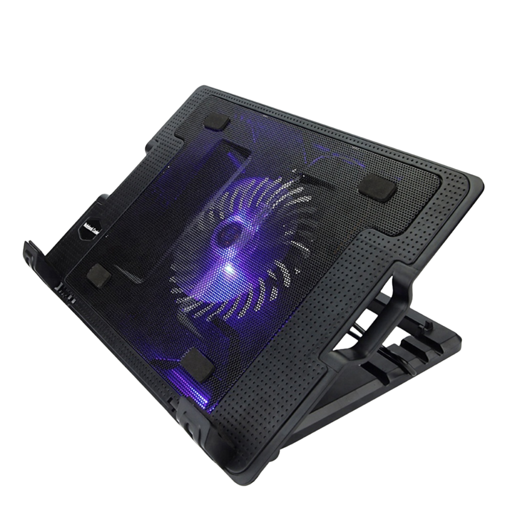 Base Enfriadora  desde 7" hasta 14", 1 Ventilador grande, 2 Puertos Usb, 5 Niveles de elevacion regulables, Luz led, Nuevo