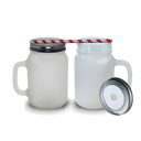 Jarro de vidrio Mason 11oz, biselado/frozen, tapa plateada y sorbete