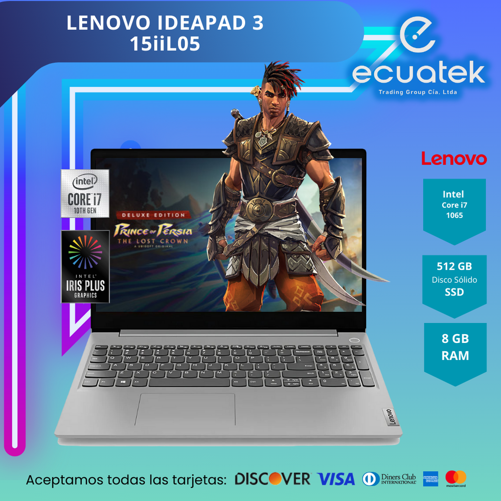 Laptop Lenovo IdeaPad 3 15IIL05 i7 1065G7, 10th Gen, Ram 8Gb, Disco 512Gb SSD, 15.6 FHD,  Teclado Español, Win 11, Color Gris Pizarra,