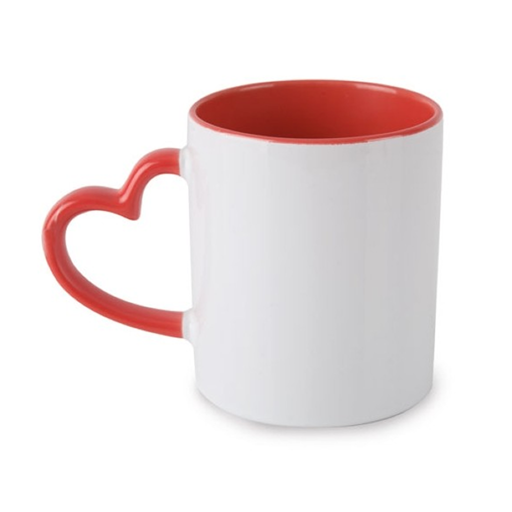 Jarro para Sublimacion 11oz con Asa de corazón e interior rojo, AAA importado