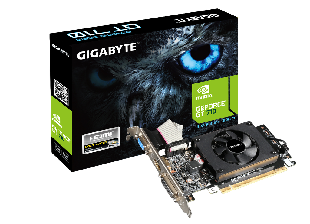  Tarjeta de Video Gigabyte GT710, 2GB, GDDR3, Vga, Dvi, Hmi,  Pci Exp 2.0, Nuevo