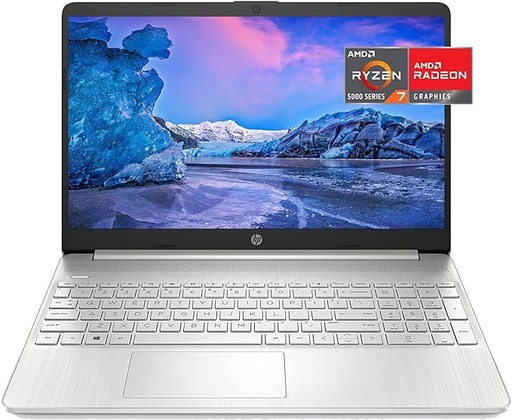 Laptop HP 15-EF2525LA AMD Ryzen 7-5700U, Ram 16Gb, Disco SSD 512Gb, 15.6" HD,  Bluetooth 4.0, 1 Usb-C, 3 Usb 2.1, HMDI, SD Card Reader, Jack 3.5mm, Windows  10, Color Plata natural+Audifono+estuche protector