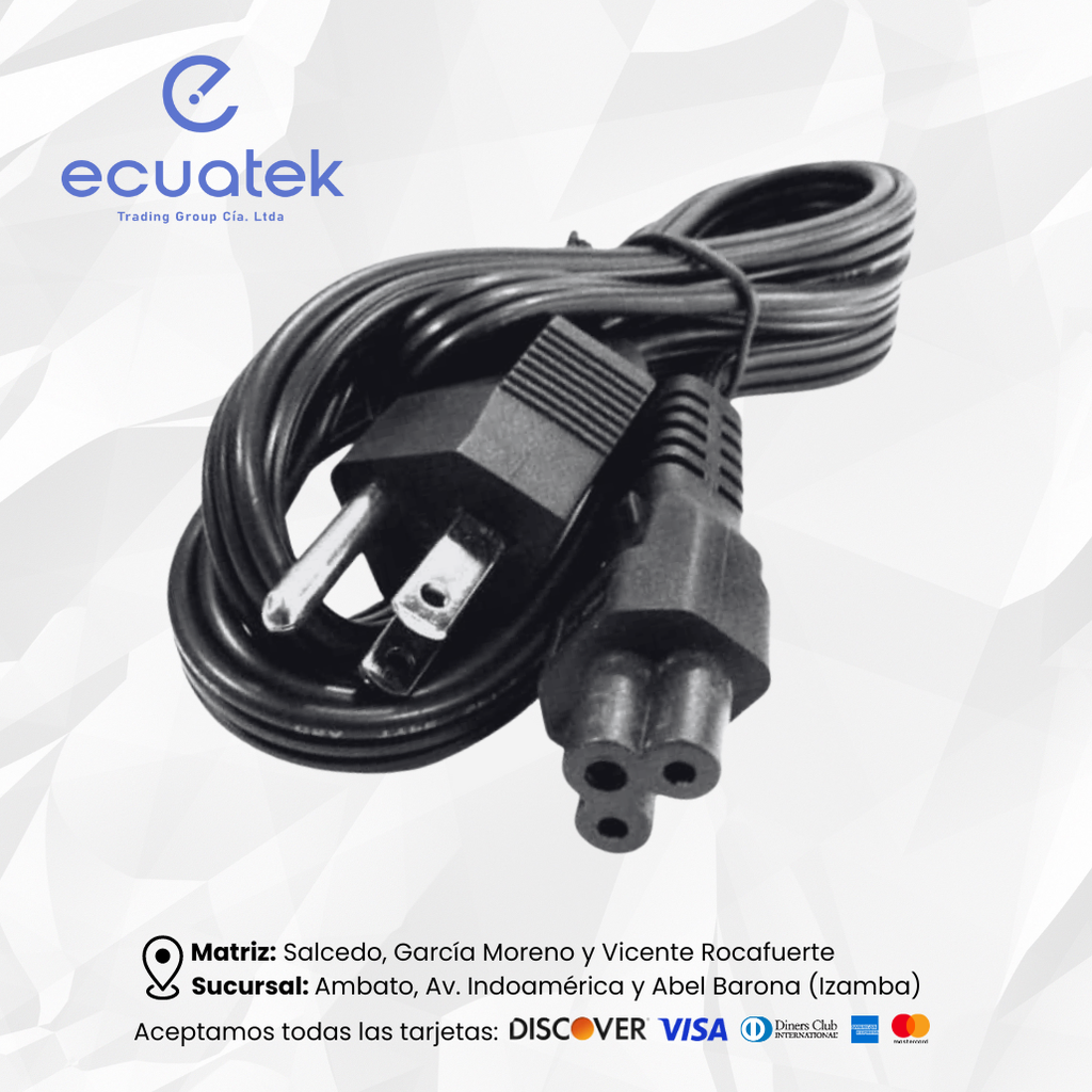Cable de Poder tipo TREBOL para Cargadores y Laptops 1.8mts, Tipo Original