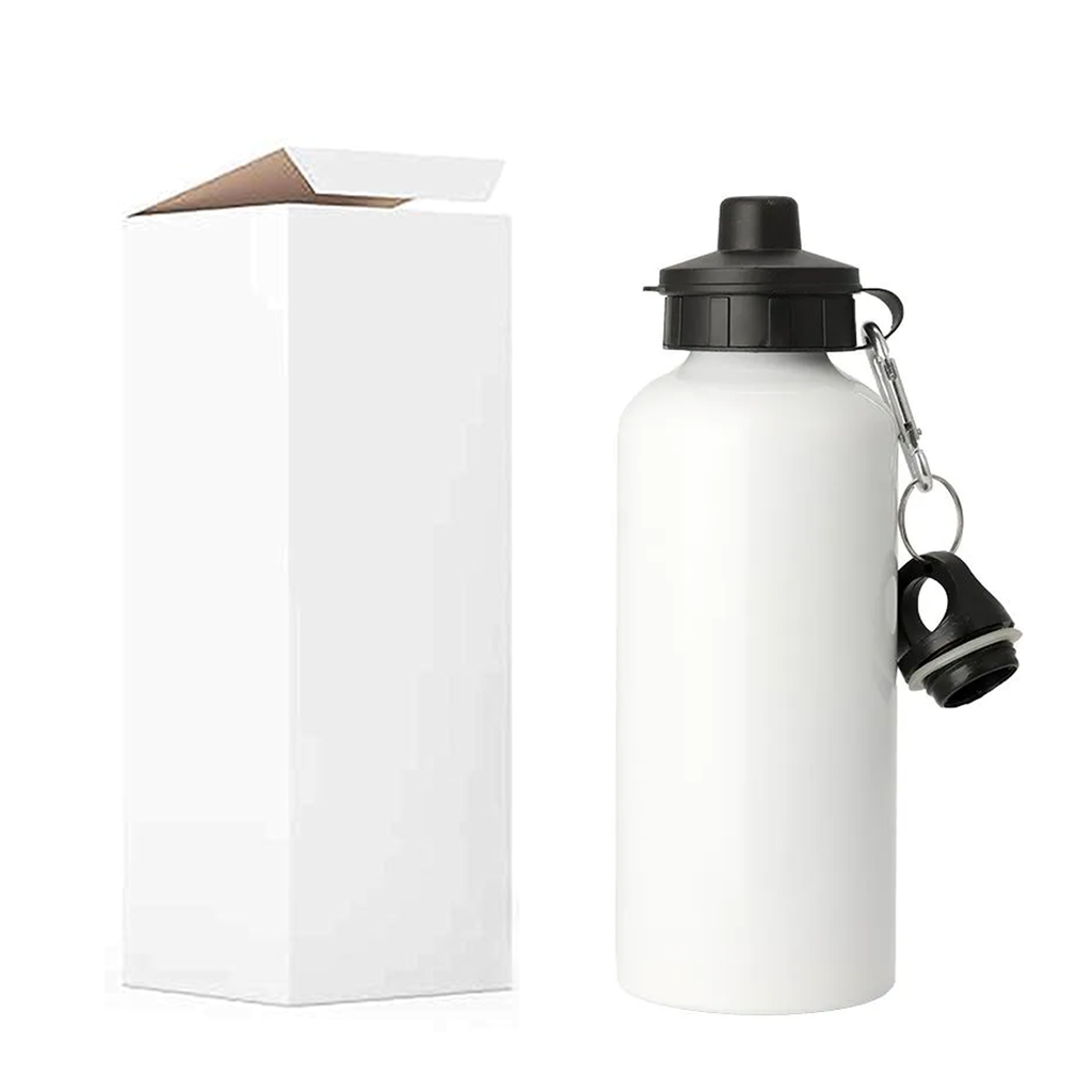 Tomatodo de Aluminio Sublimable tapa chupon + tapa tapon + mosqueton + caja individual