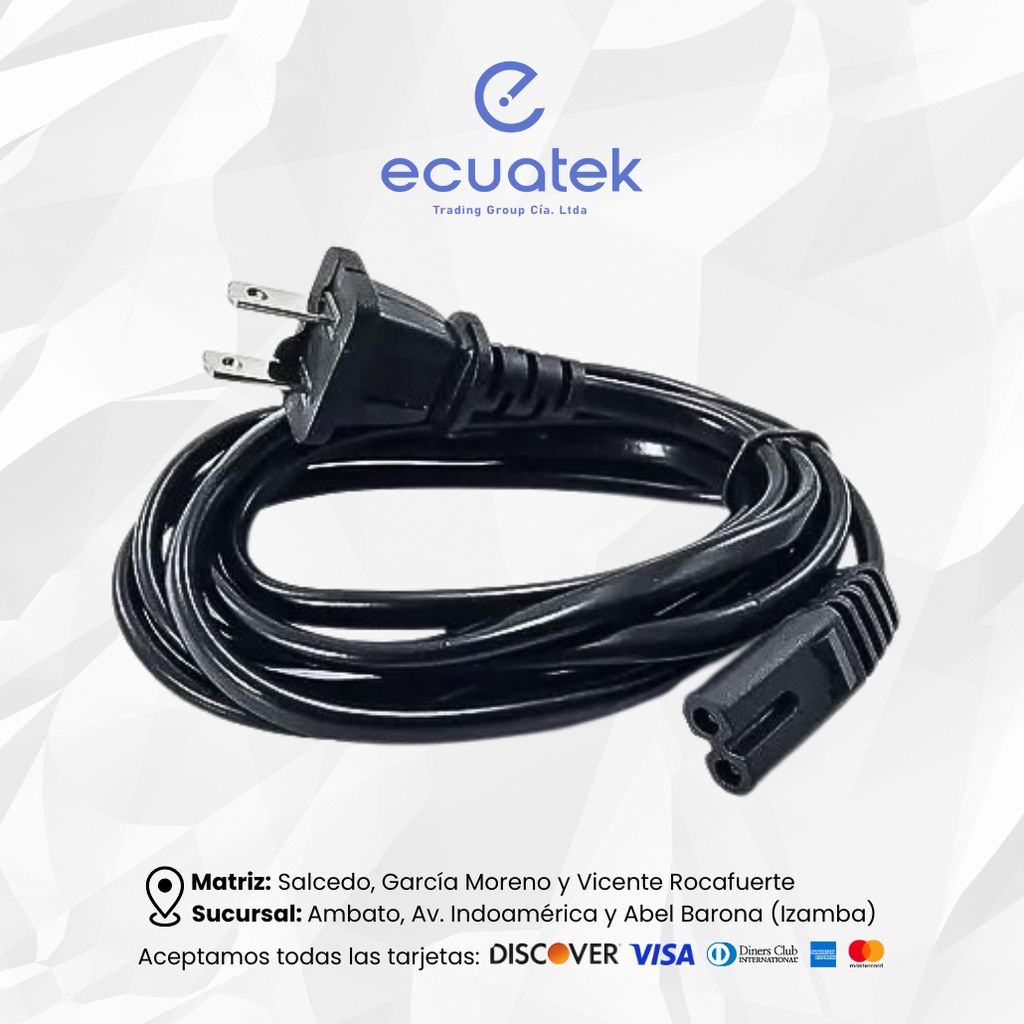 Cable de Corriente en 8 para Grabadora Impresora Proyector, Mediano 1,8MT