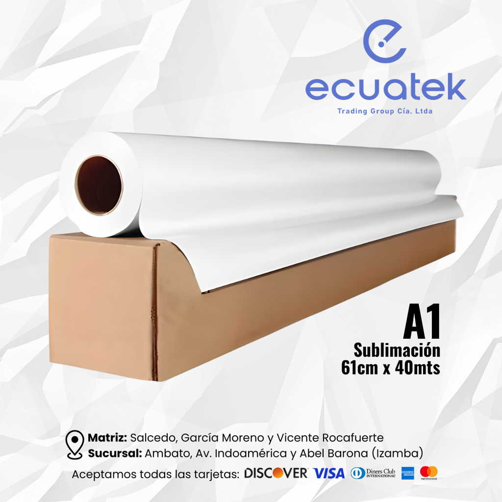Rollo Papel Sublimacion para Plotters Epson F570 T3170 T3170x A1 100 Gramos 61cm x 40 metros, Tubo 2inch con caja