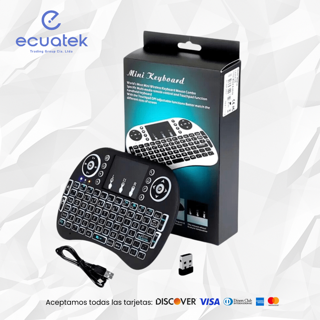 Mini teclado para Smart TV inalámbrico recargable, iluminación LED, black