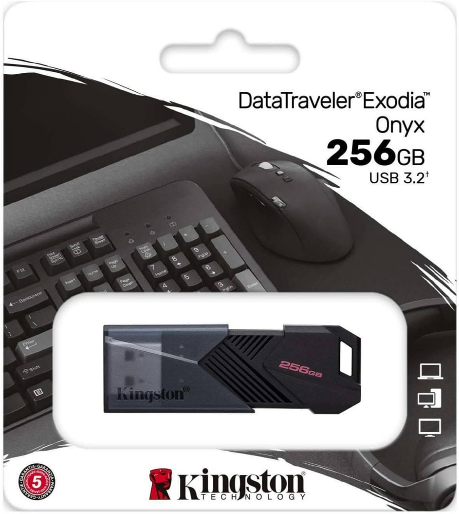 Flash Memory Kingston DT Exodia Onyx 256Gb, Usb 3.2, G1, con tapa movil