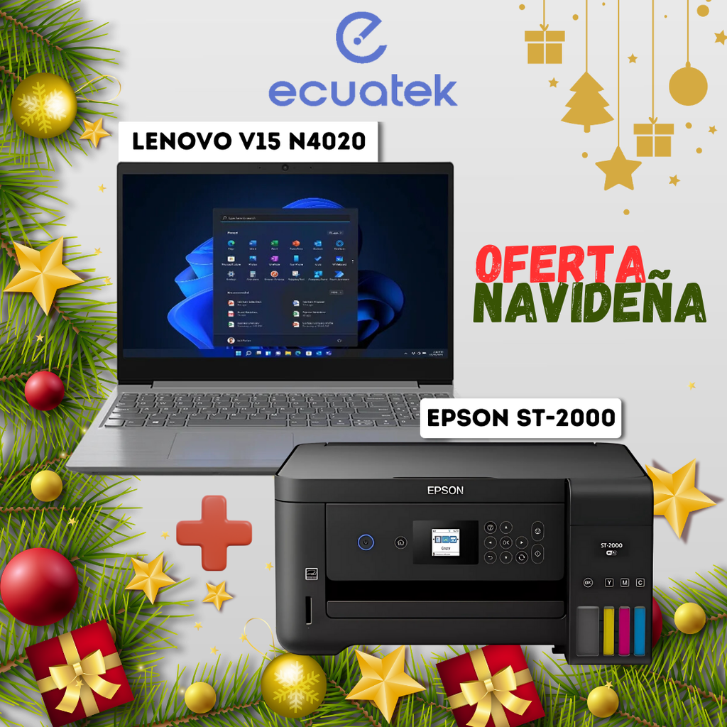 Promo Navideña: Laptop Lenovo V15 + Impresora Epson ST-2000 Sistema Original
