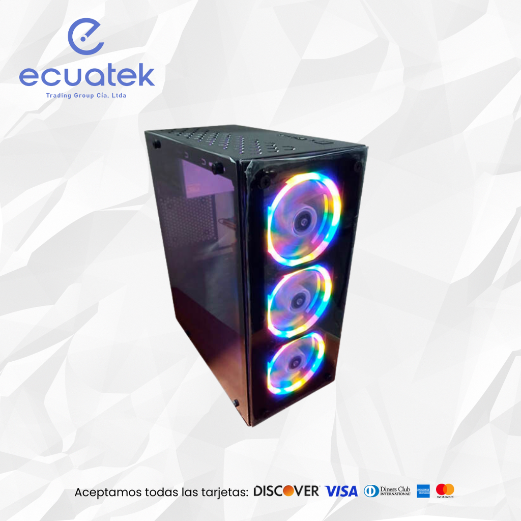 Case PC Gamer XTRATECH  XT FIRE202, 3 Ventiladores RGB, Panel Frontal de Vidrio