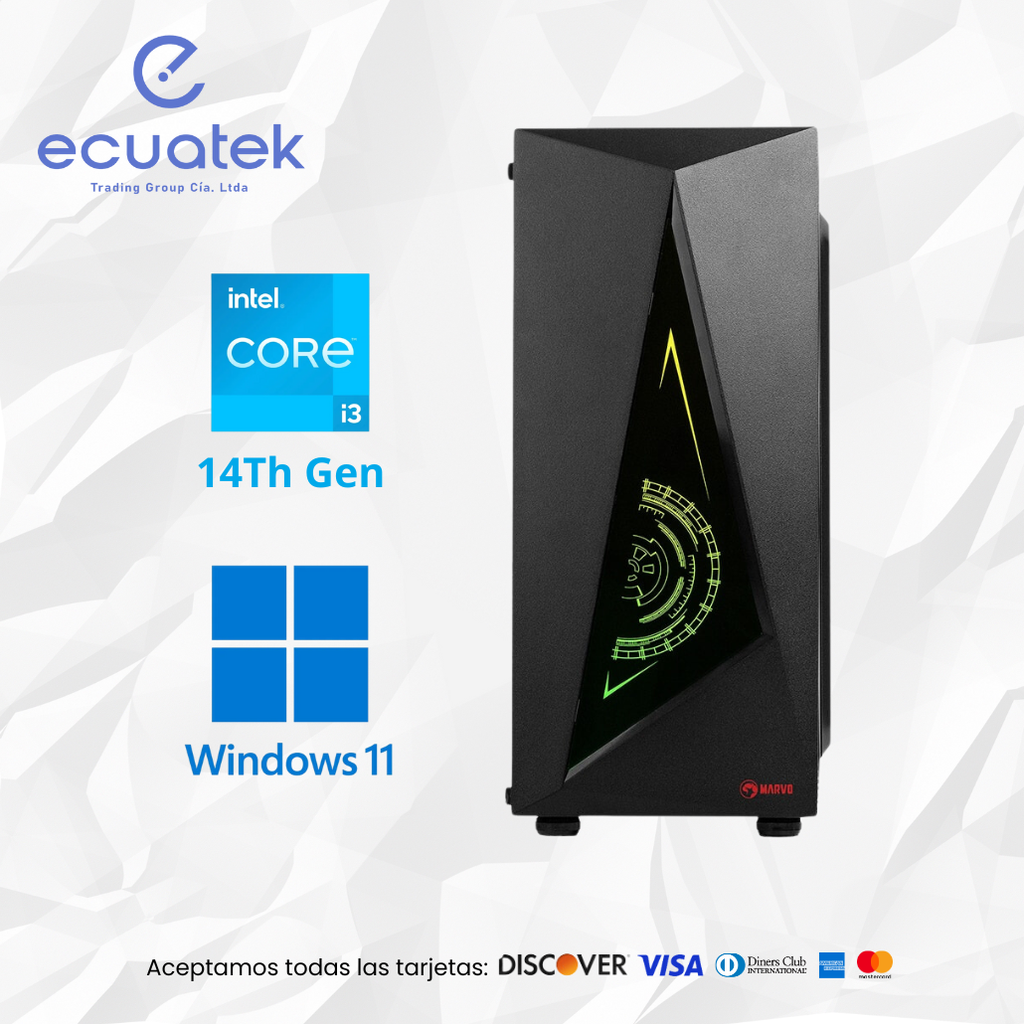 CPU i3-14100 caché de 12 M, hasta 4,70 GHz, 16Gb Ram, 512 Gb SSD. Gratis Teclado y Mouse