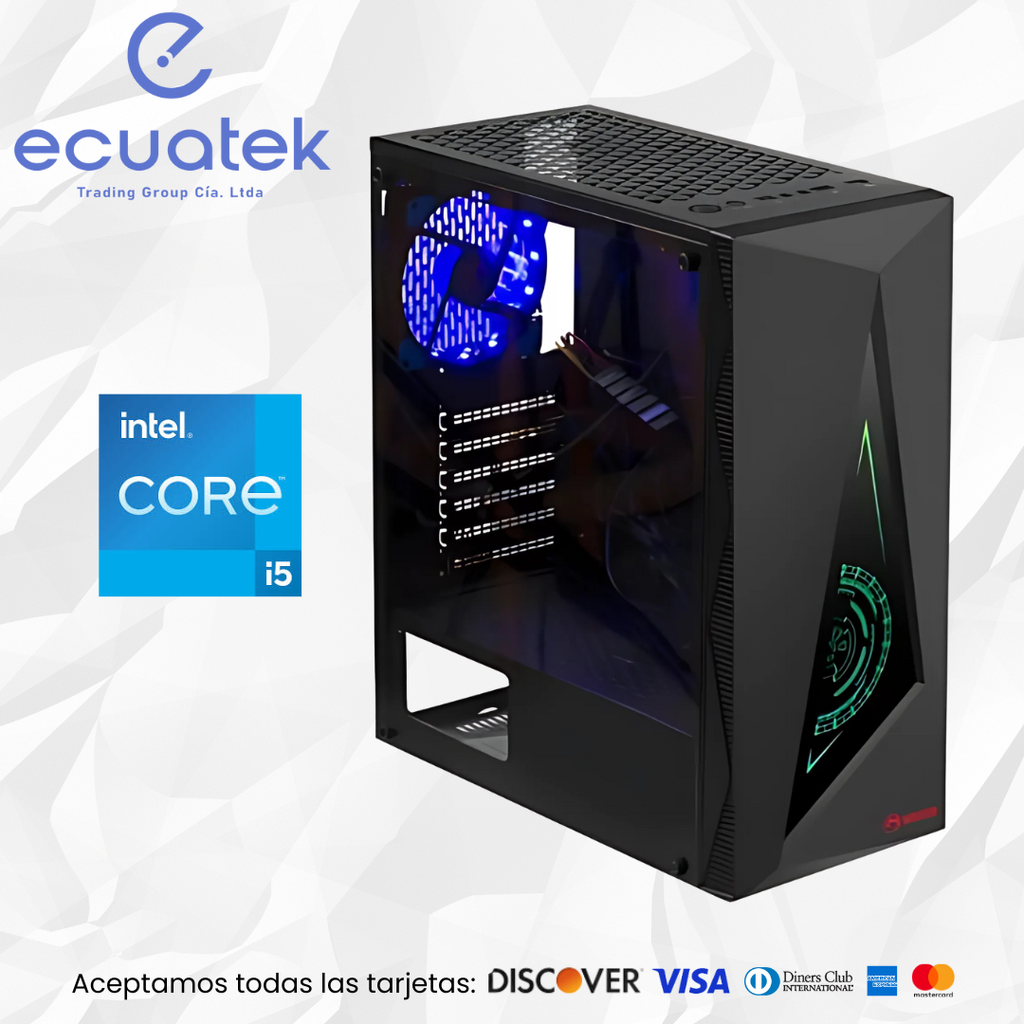 CPU INTEL CORE ULTRA i5 225 Arrow Lake caché de 20 M, hasta 4,90 GHz, Almacenamiento 512Gb SSD SATA+500GB HDD, RAM 16Gb, Mainboard GIGABYTE, Case Gamer