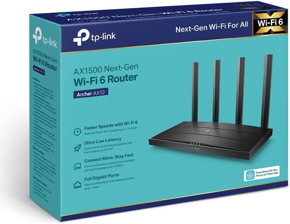 ROUTER TPLINK ARCHER AX12 WIFI 6  AX1500 DUAL BAND 4 ANTENAS 4 PUERTOS