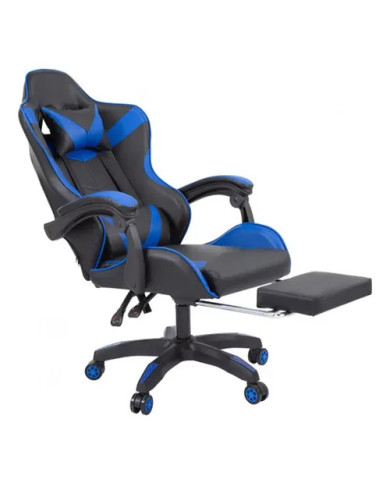Silla Gamer Potenzza BLACK BLUE Almohadas en Zona Lumbar y Cabeza, 60° de Inclinación