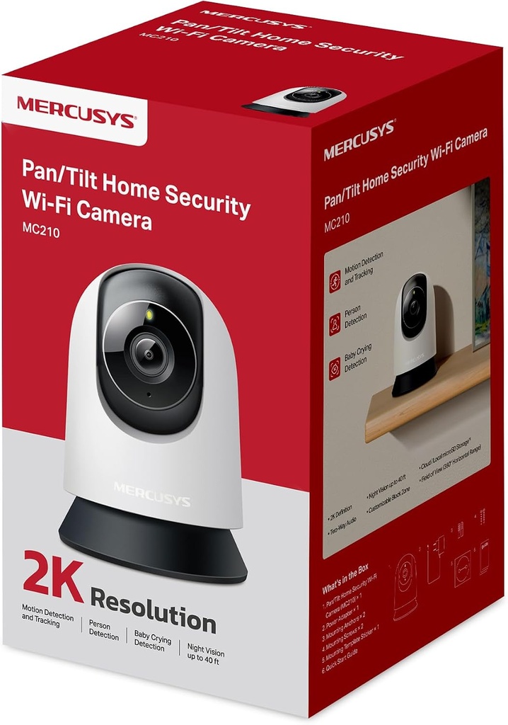 CAMARA MERCUSYS MC210 2K VISION NOCTURNA AUDIO DOBLE VIA, SOPORTA MICROSD 512GB DETECCION DE IA