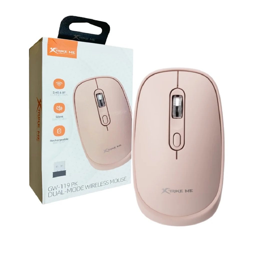 MOUSE XTRIKE ME GW-119 PK DUAL (2.4GHz + BT 5,2) 4 BOT. 1600DPI RECARGABLE