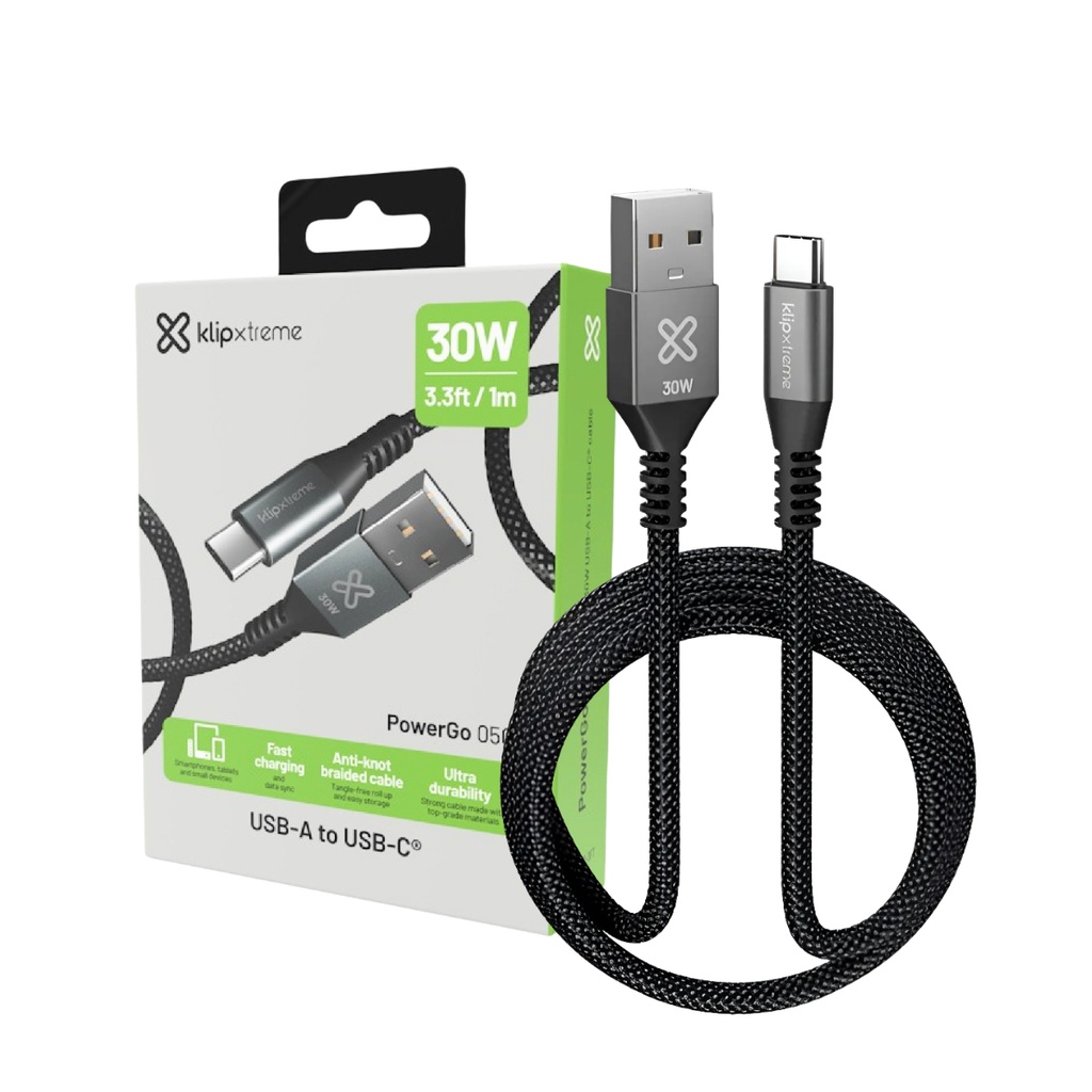 Cable USB A to C KLIP XTREME 30W Reforzado Carga Rápida KAC0506FT