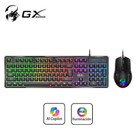 KIT GENIUS SCORPION KM-GX6 TECLADO + MOUSE USB ILUMINACION RGB 7 COLORESM TECLA AI COPILOT