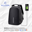 Mochila antirrobo para portatil 14", Multiples compartimentos, resitente al agua y salpicaduras, cierre secreto, con Puerto para Power Bank, color negro