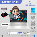 Laptop HP 14-DQ2529LA Core i3 1115G4, 11va Gen, Ram 8Gb, Disco SSD 512Gb, 14" HD, con SO