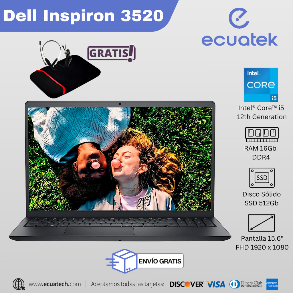LAPTOP DELL INSPIRON 3520  i5 1235U, 12TH  GEN, 16GB RAM, DISCO 512GB SSD,  15,6" FHD