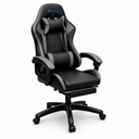 Silla Gamer Potenzza BLACK GREY Almohadas en Zona Lumbar y Cabeza, 60° de Inclinación